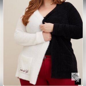 Torrid 2X Disney Cruella de Ville Super Soft Black & White Cardigan Sweater